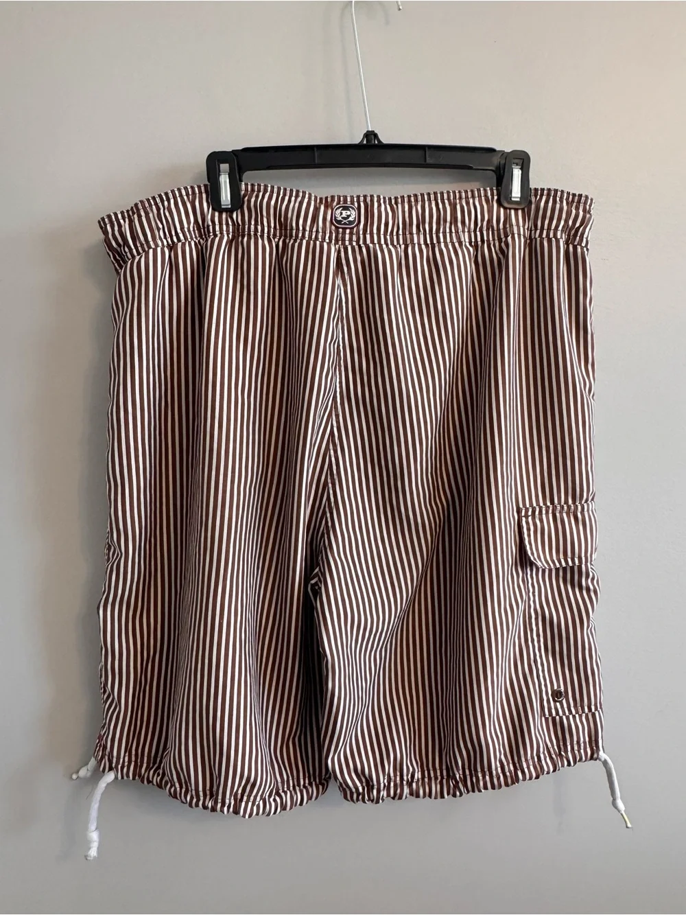 Phat Farm Men's XL Striped Board Shorts Swim Trunks Brown Pink Cargo